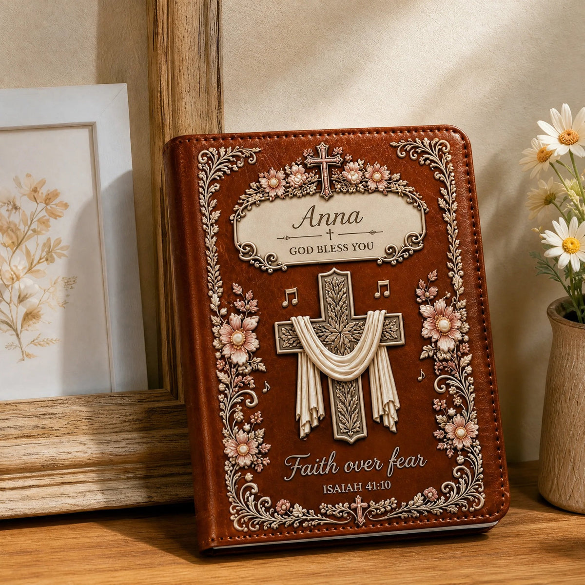 Personalized Faith Over Fear Journal β Custom Name Scripture Notebook