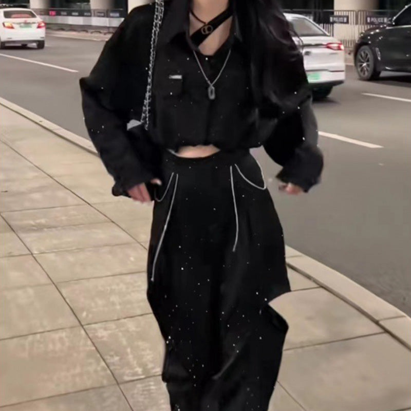 Ladies Trendy Shirt Ripped Pants Set