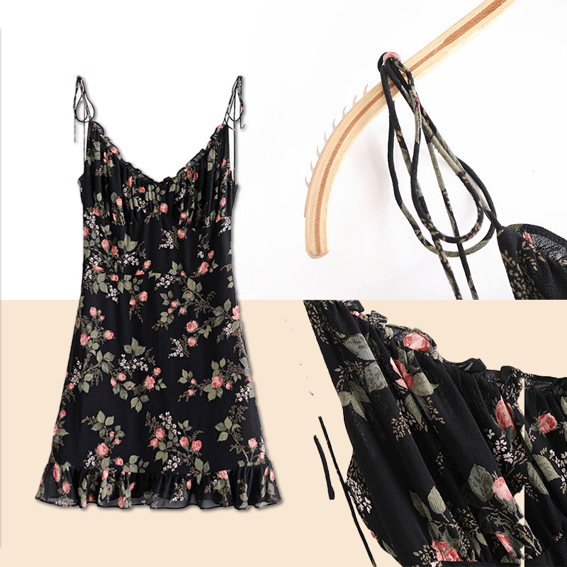 Tie Spaghetti Strap Floral Mini Dress
