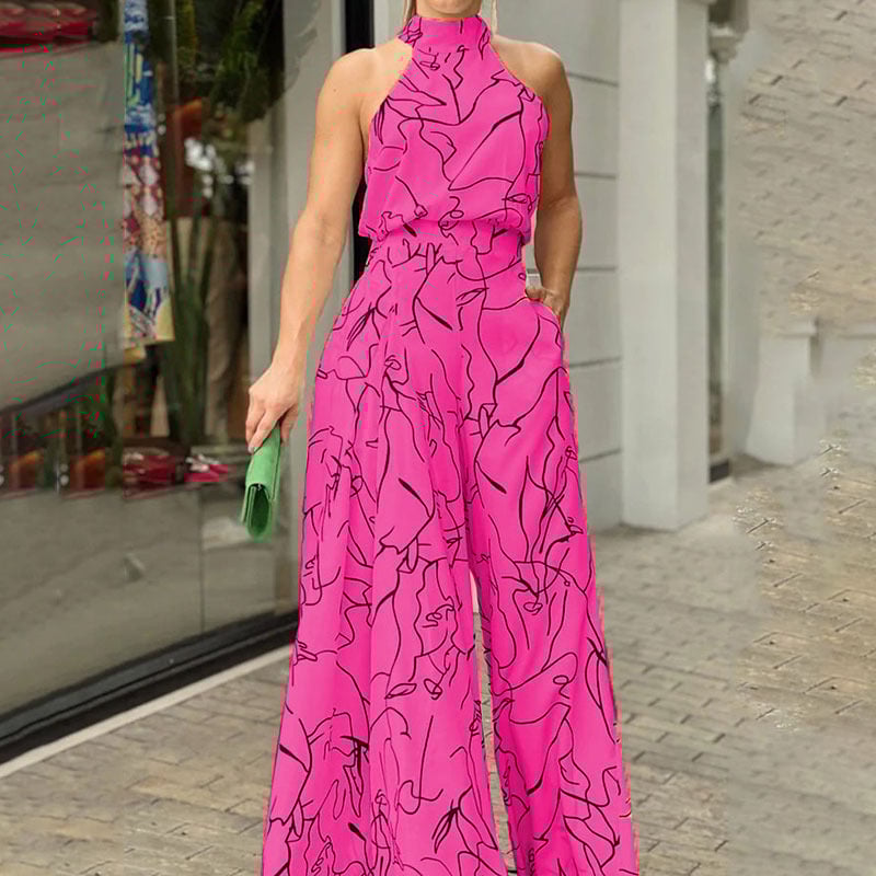 🔥Halterneck Sleeveless Art Print Jumpsuit - BUY 2 FREE SHIPPING!