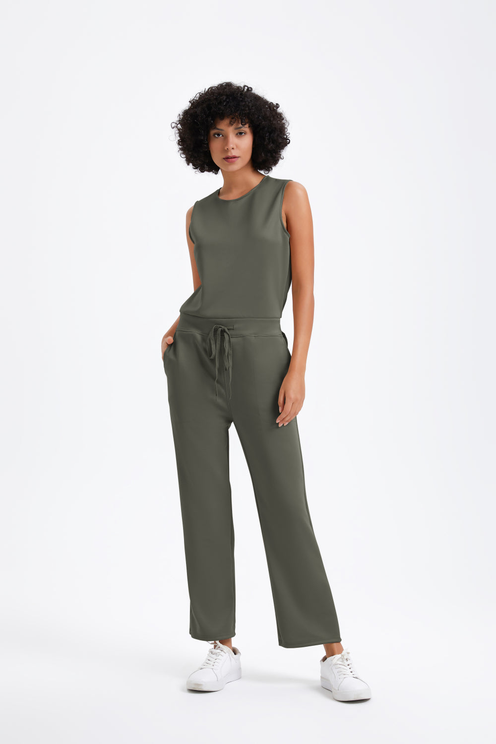 Slim casual women's sleeveless solid color v-neck trousers jumpsuit - Buy two and get free shipping!