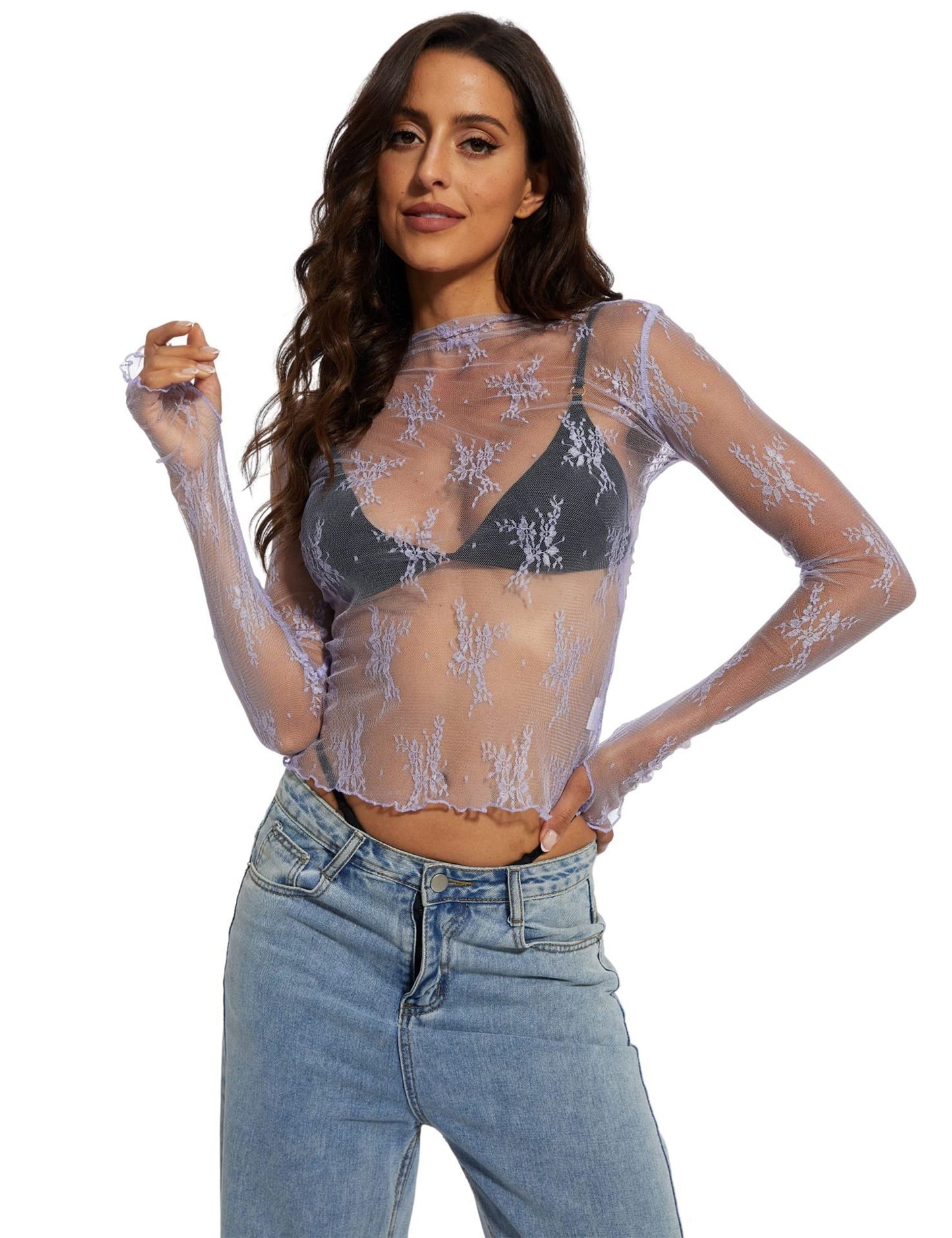 Women's Floral Lace Thumb Hole Sheer Tee - Buy 1 Get 1 Free!!!