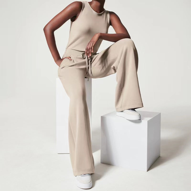 Slim casual women's sleeveless solid color v-neck trousers jumpsuit - Buy two and get free shipping!