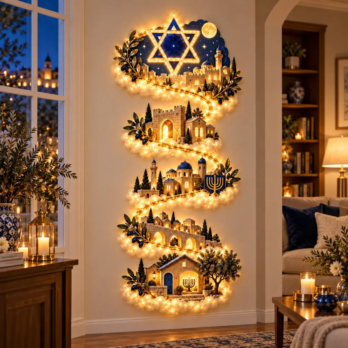 π₯ππ Hanukkah Festival of Lights Wall Decor Collection β 4 Glowing Designs Celebrating Eight Nights of Light β¨