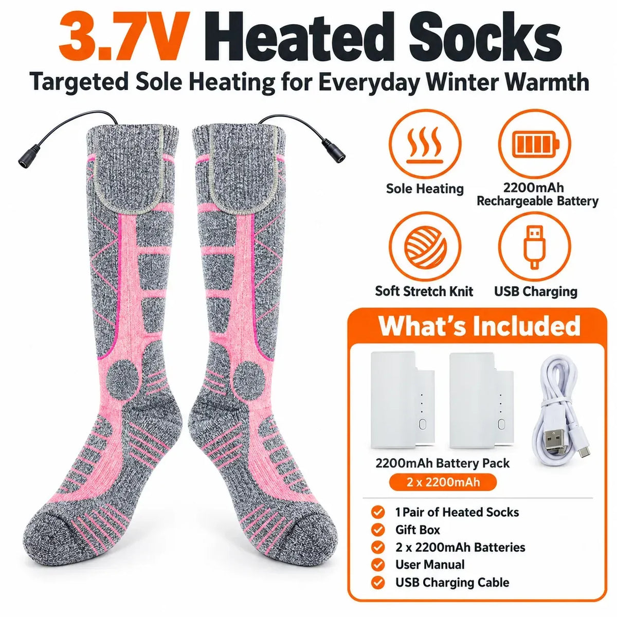 π₯ Rechargeable Heated Socks | 3 Heat Levels with Targeted Sole Warmth & 2 Γ 2200mAh Batteries βοΈ