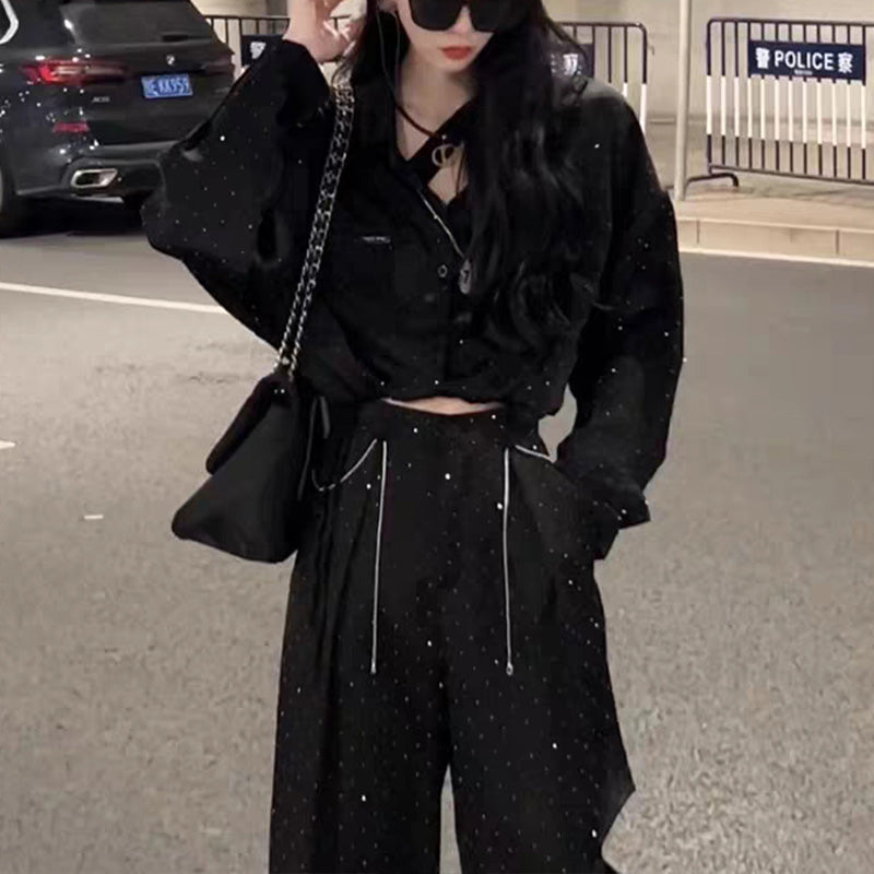 Ladies Trendy Shirt Ripped Pants Set