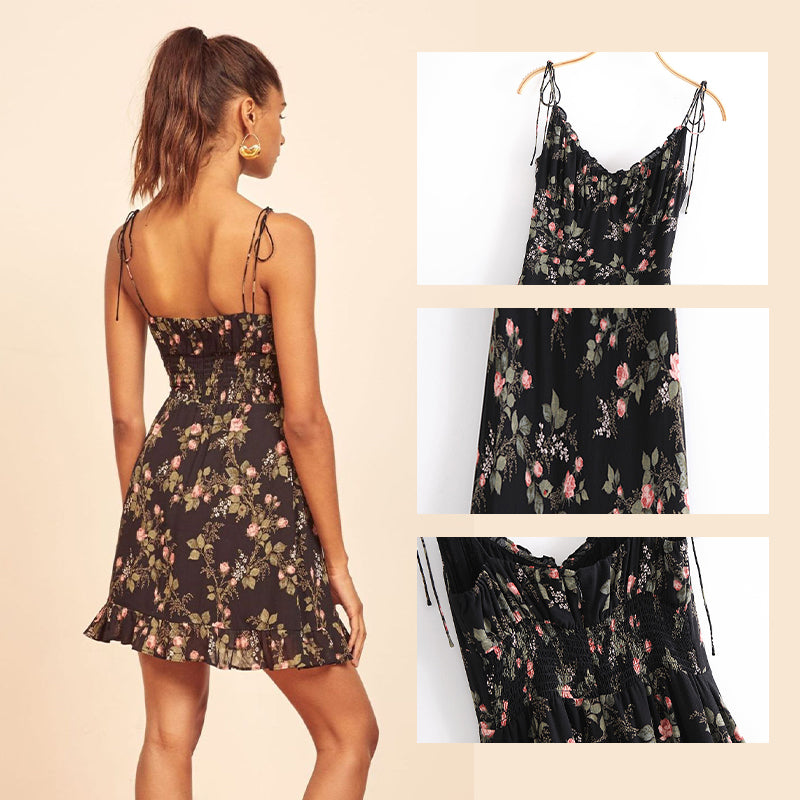 Tie Spaghetti Strap Floral Mini Dress