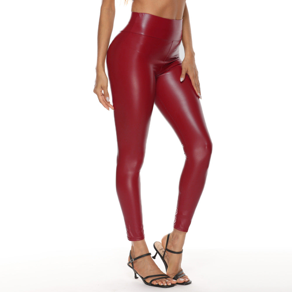 🎁Women's solid color tight leather pants