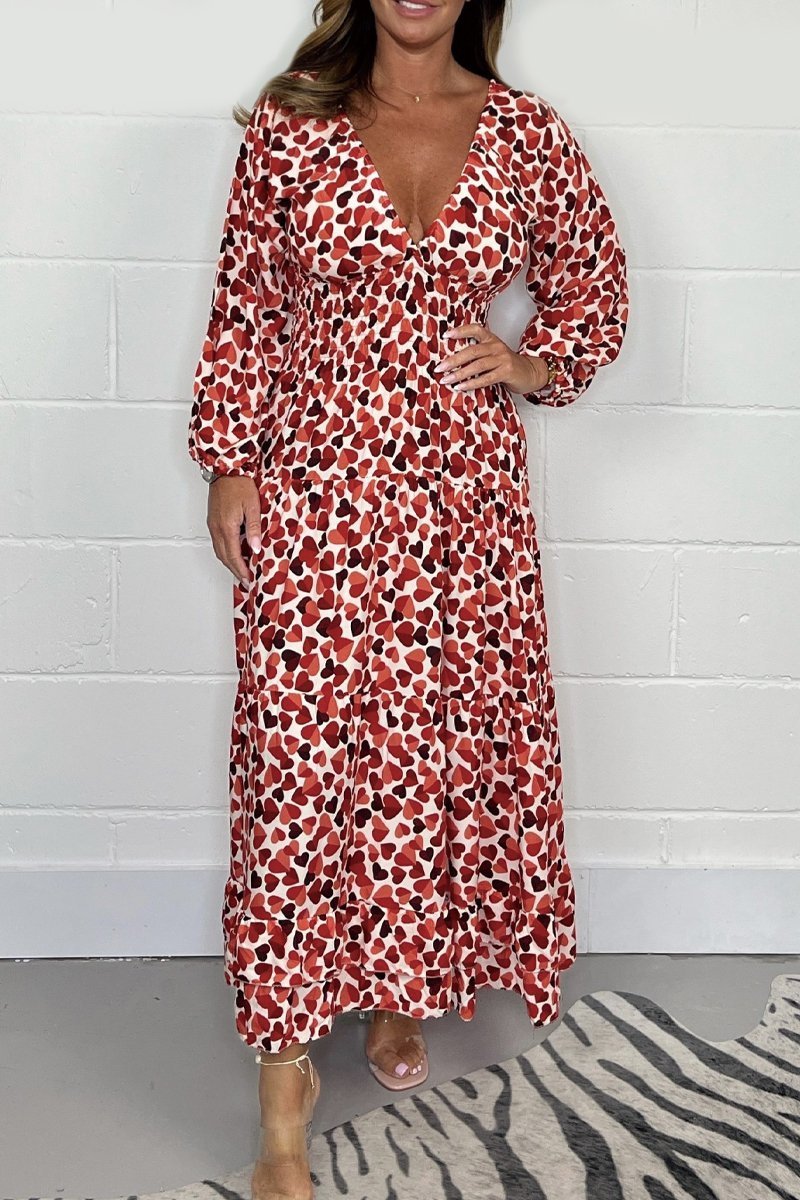 💃Heart Smocked Midi Dress