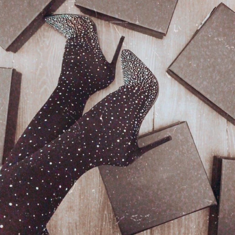 ✨Women's Sparkly Faux Diamond Knee Boots👠