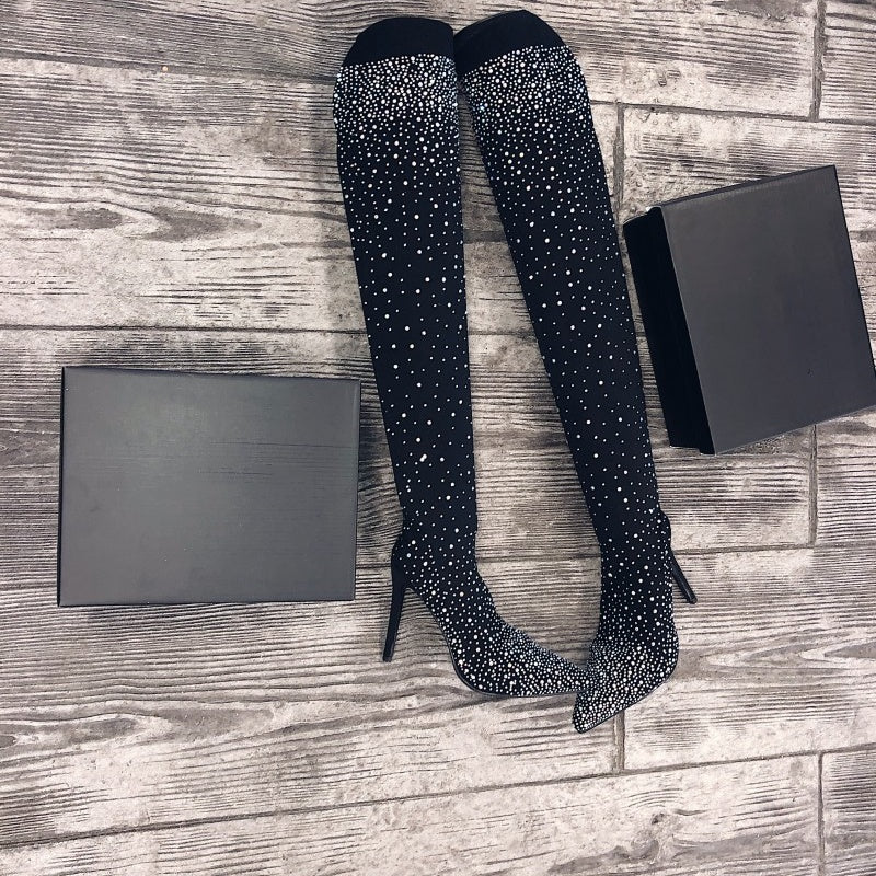 ✨Women's Sparkly Faux Diamond Knee Boots👠