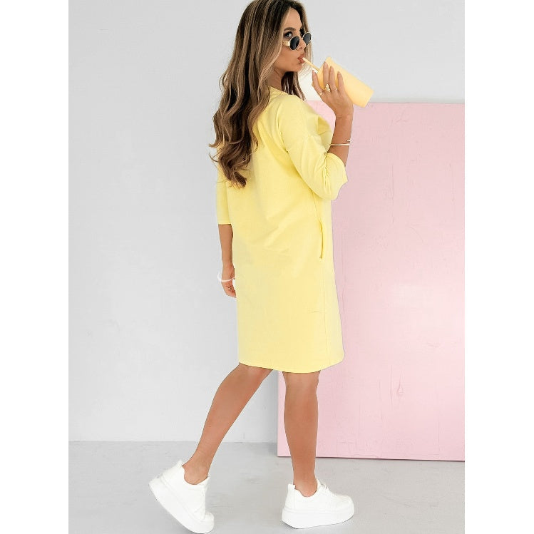 Round Neck 3/4 Sleeve Dress with Pockets