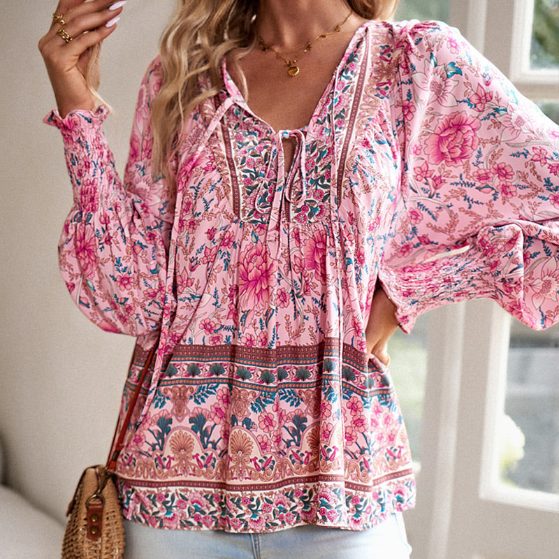đź’–2025 New Productsđź’–Women's Fashion Printed v-Neck Long Sleeve Shirt - Buy two and get free shipping!