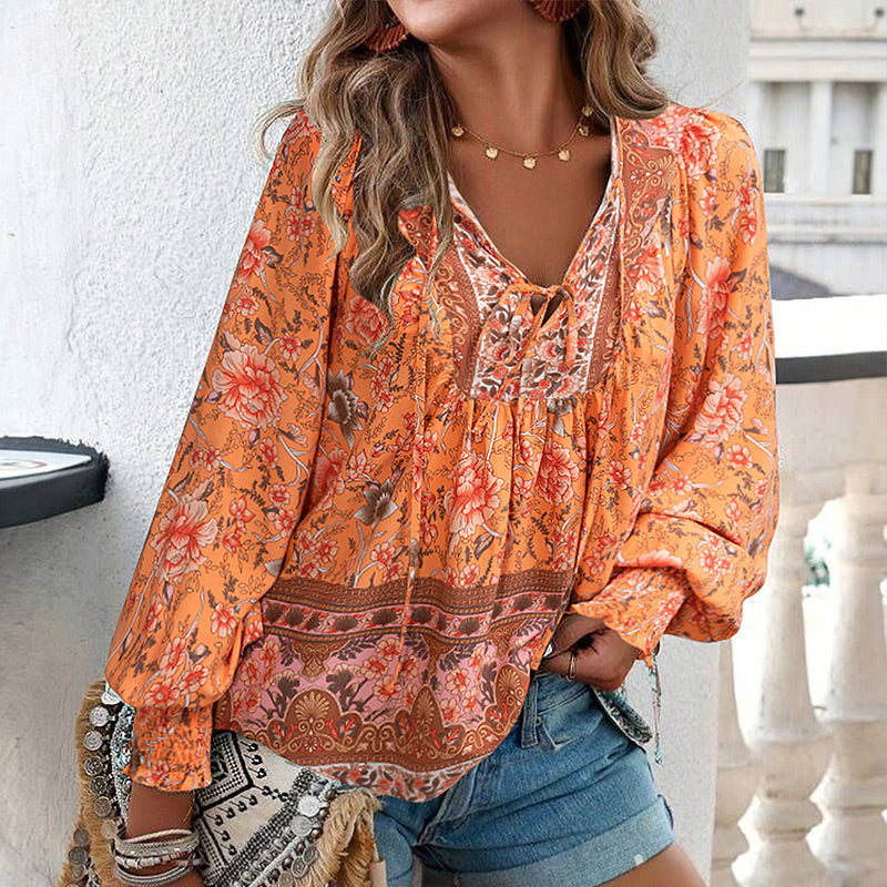 đź’–2025 New Productsđź’–Women's Fashion Printed v-Neck Long Sleeve Shirt - Buy two and get free shipping!