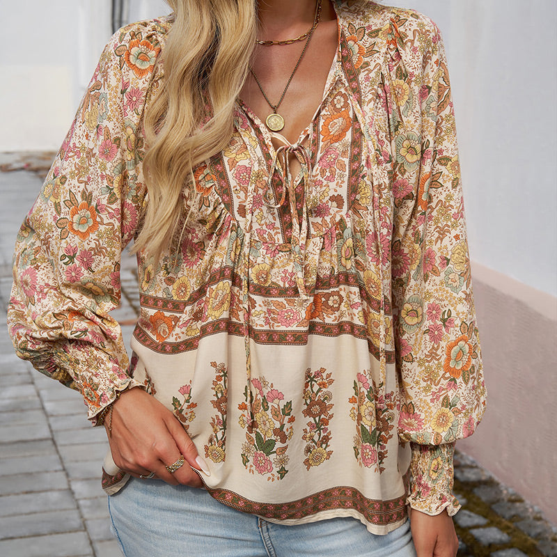 đź’–2025 New Productsđź’–Women's Fashion Printed v-Neck Long Sleeve Shirt - Buy two and get free shipping!