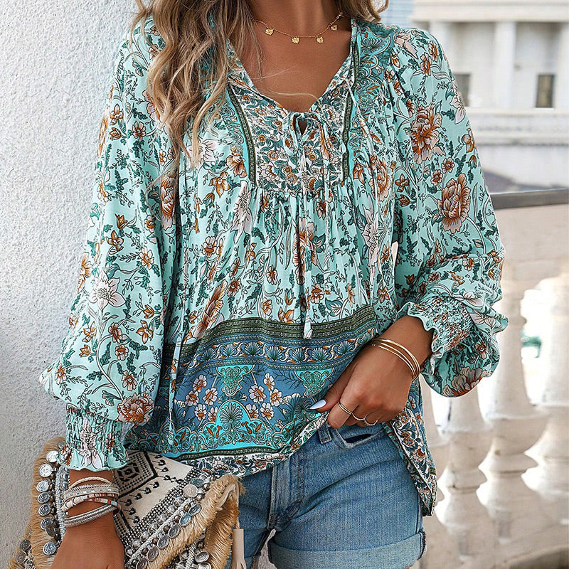 đź’–2025 New Productsđź’–Women's Fashion Printed v-Neck Long Sleeve Shirt - Buy two and get free shipping!