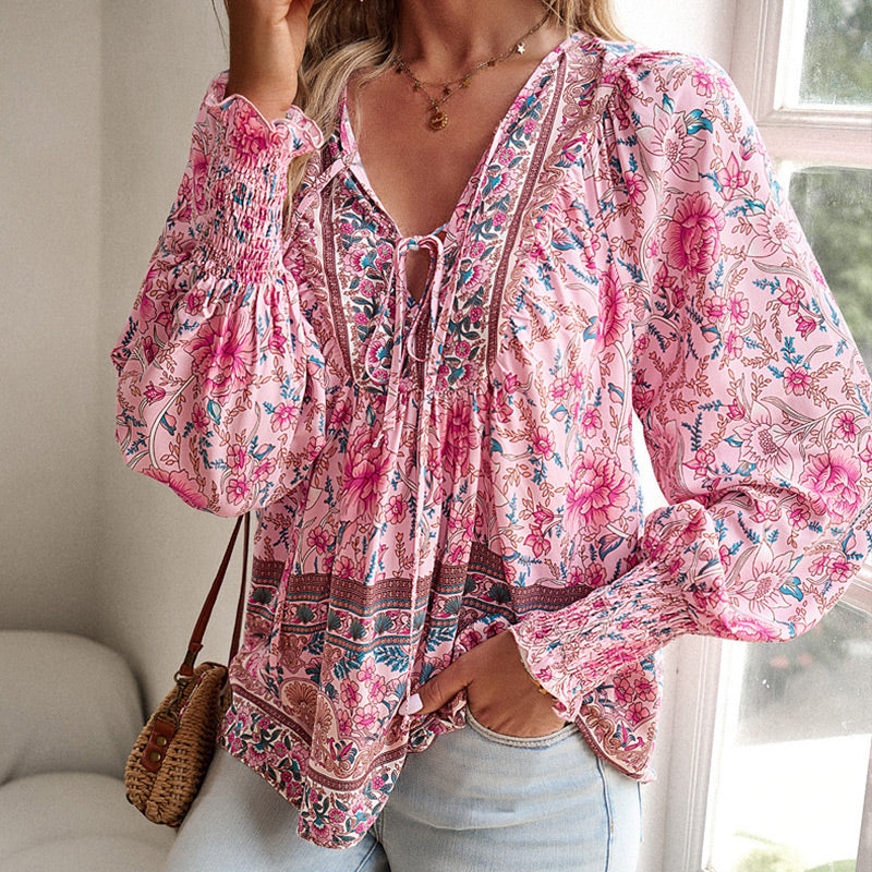 đź’–2025 New Productsđź’–Women's Fashion Printed v-Neck Long Sleeve Shirt - Buy two and get free shipping!