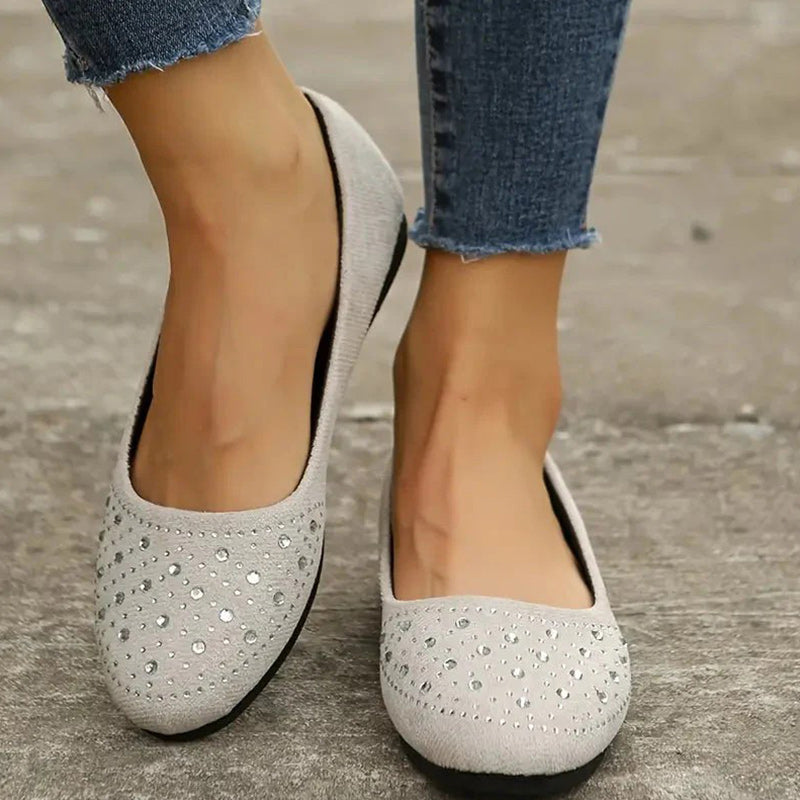 Comfortable slip-on flats for women with rhinestone decorations