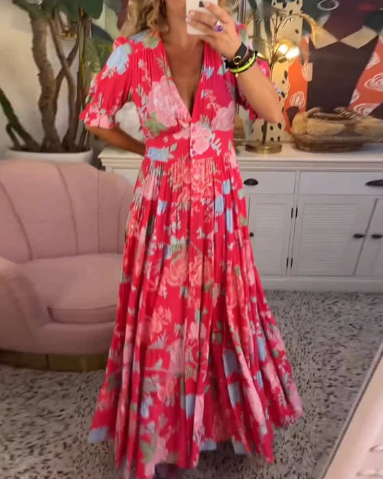 V-neck dress with floral print