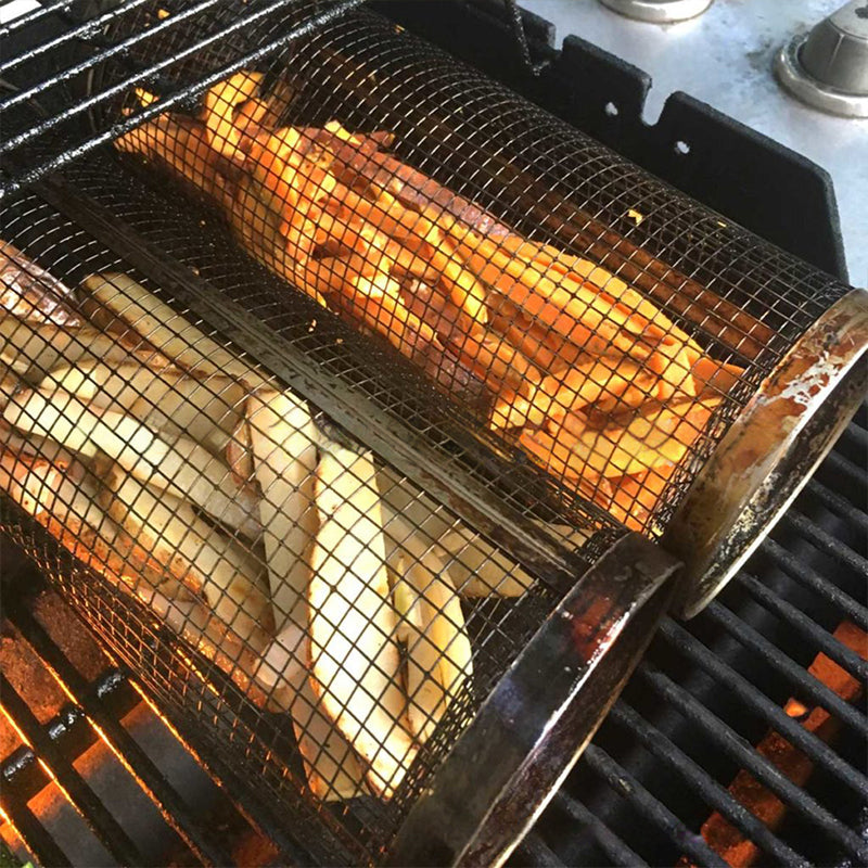 Cylindrical barbecue basket