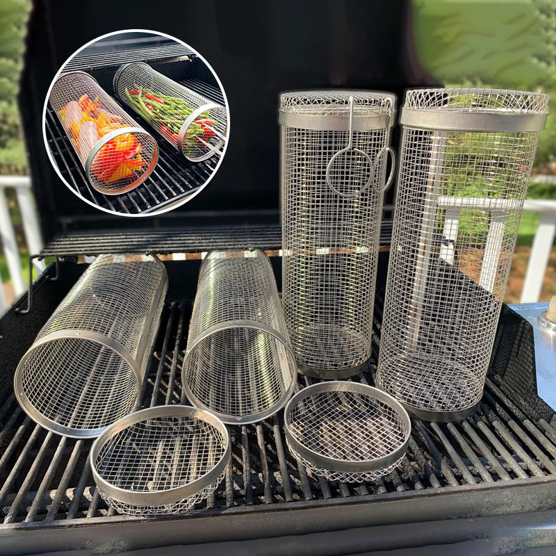 Cylindrical barbecue basket