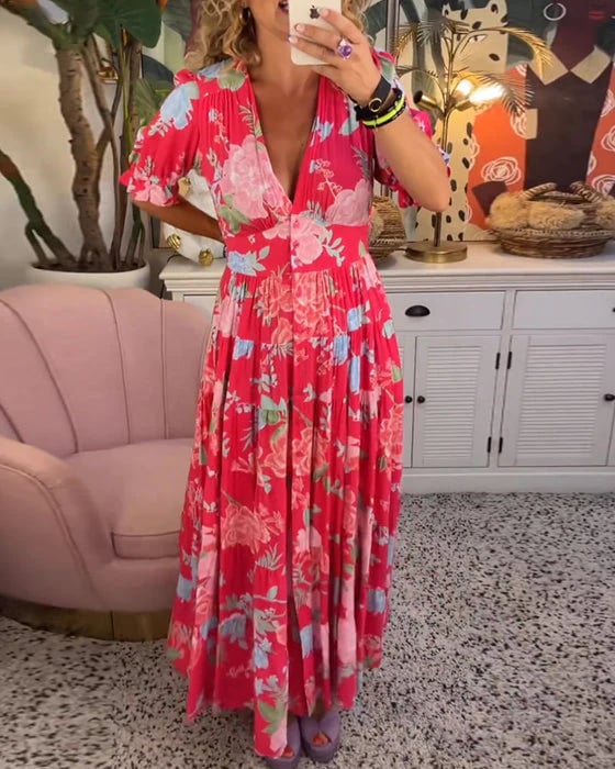 V-neck dress with floral print