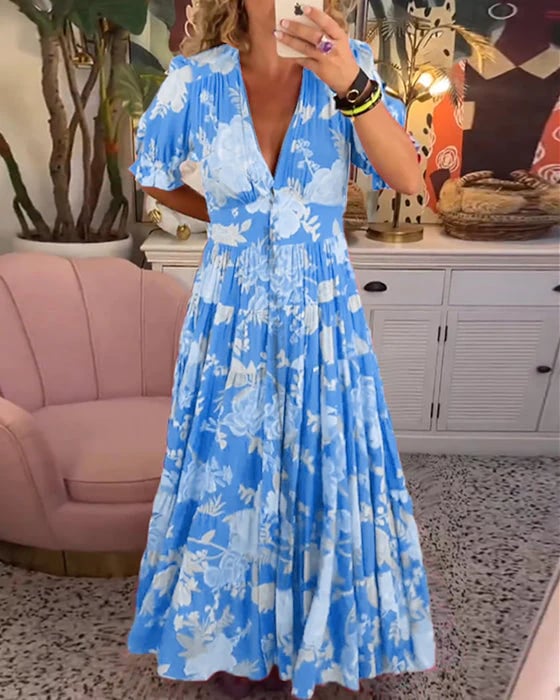 V-neck dress with floral print