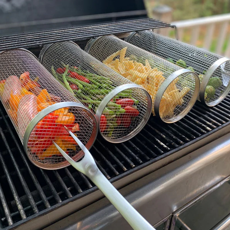 Cylindrical barbecue basket