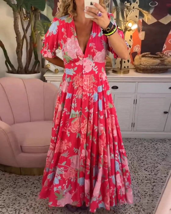 V-neck dress with floral print