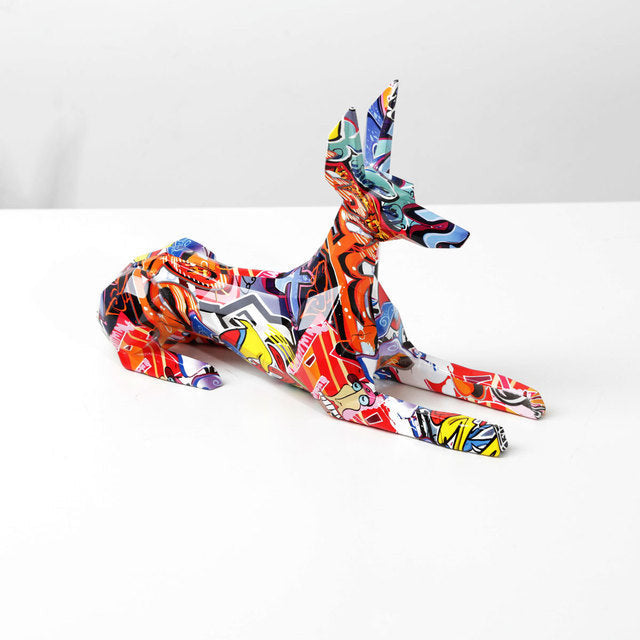 Doberman Pinscher Graffiti Painted Statue
