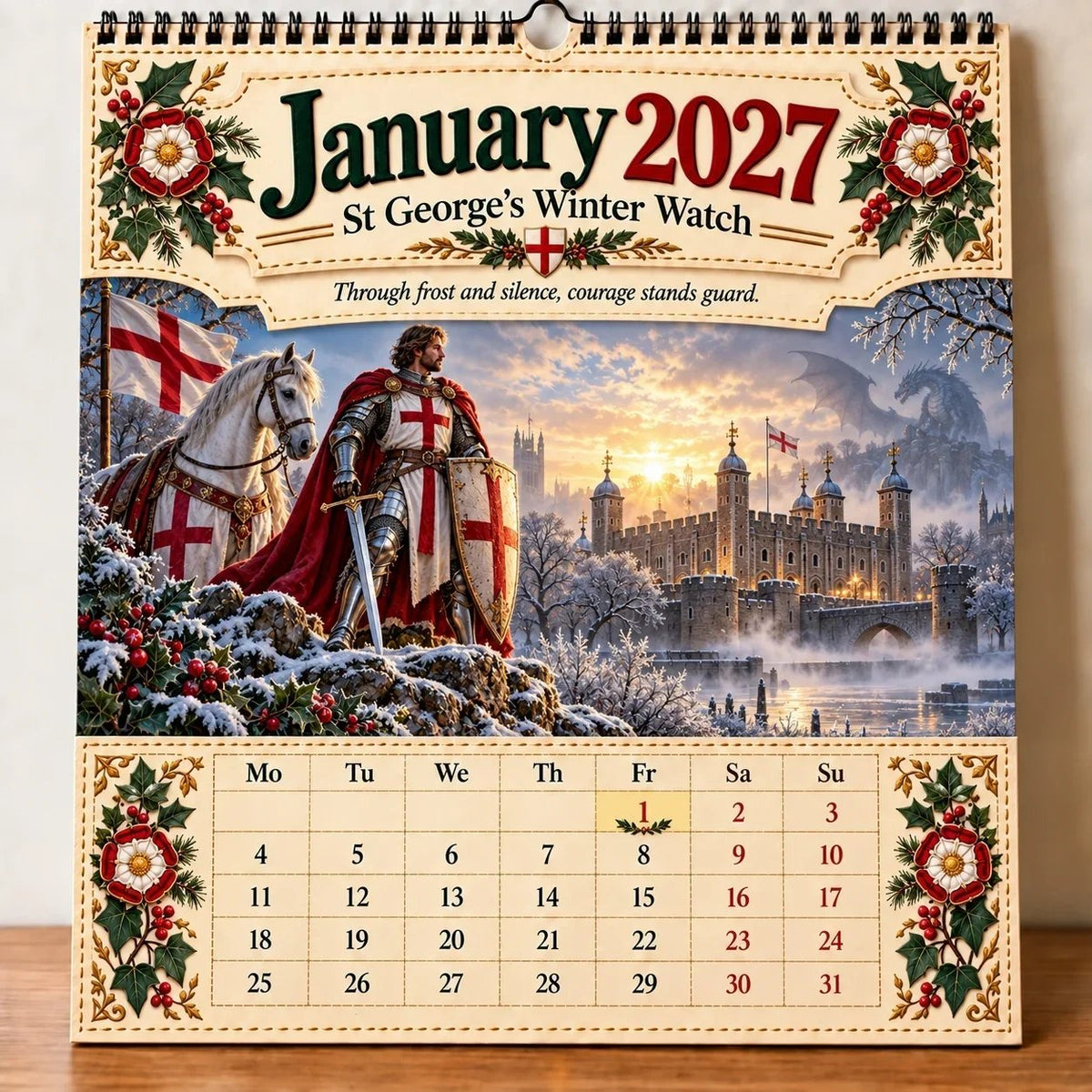🗡️🐉 2027 England St George “Faith, Courage & Protection” Wall Calendar📅