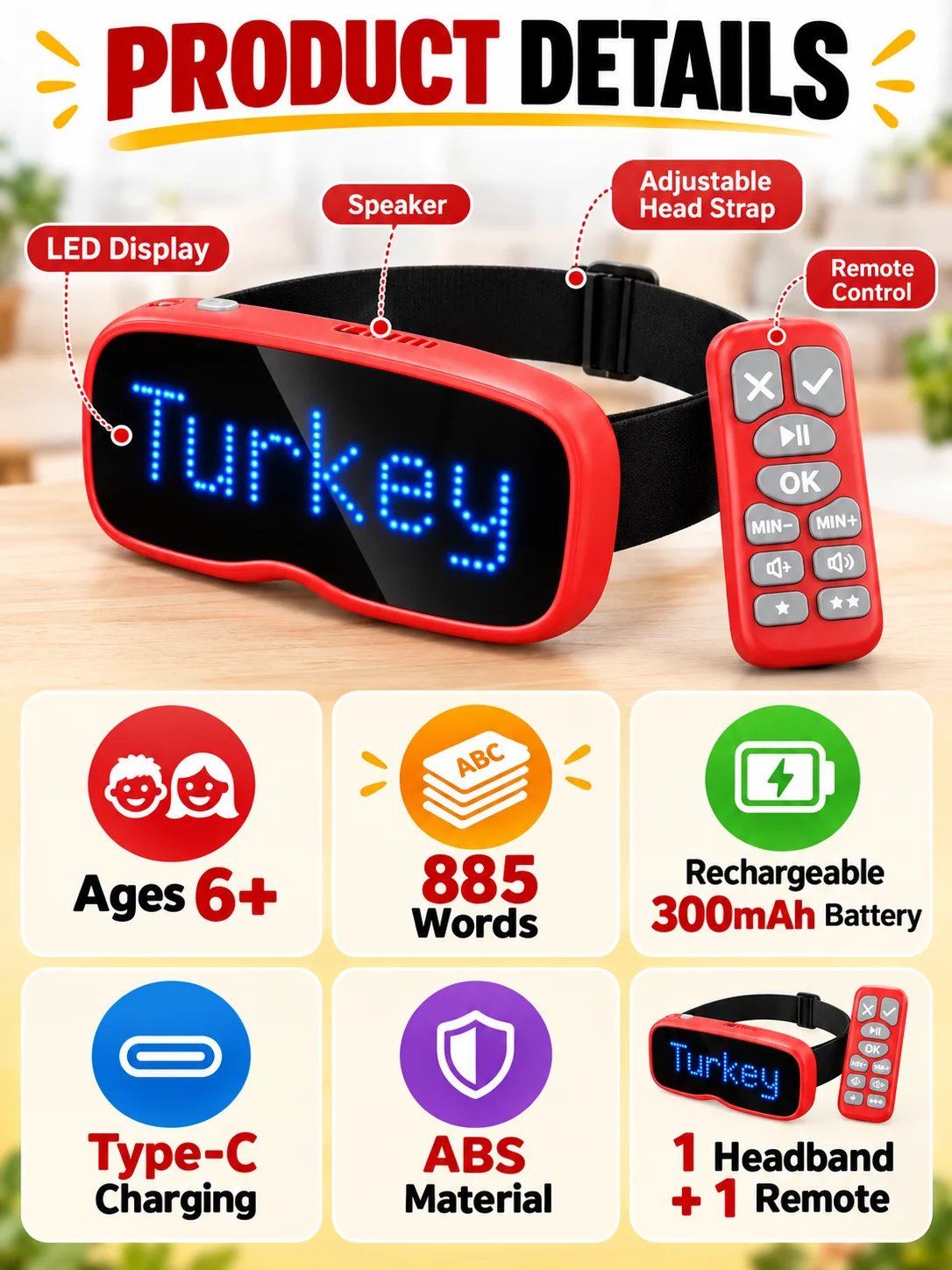 🎉 Party Fun Deal – LED Headband Guessing Game Set 💡 Interactive Charades Challenge for Kids & Adults at Family Game Nights ✨