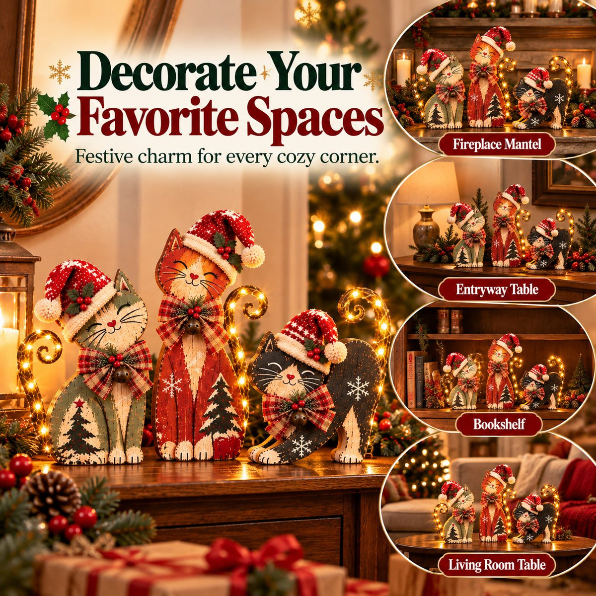 🎄 Vintage Christmas Cards with LED Lighting – 3 Designs | Warm White Light and Remote Control