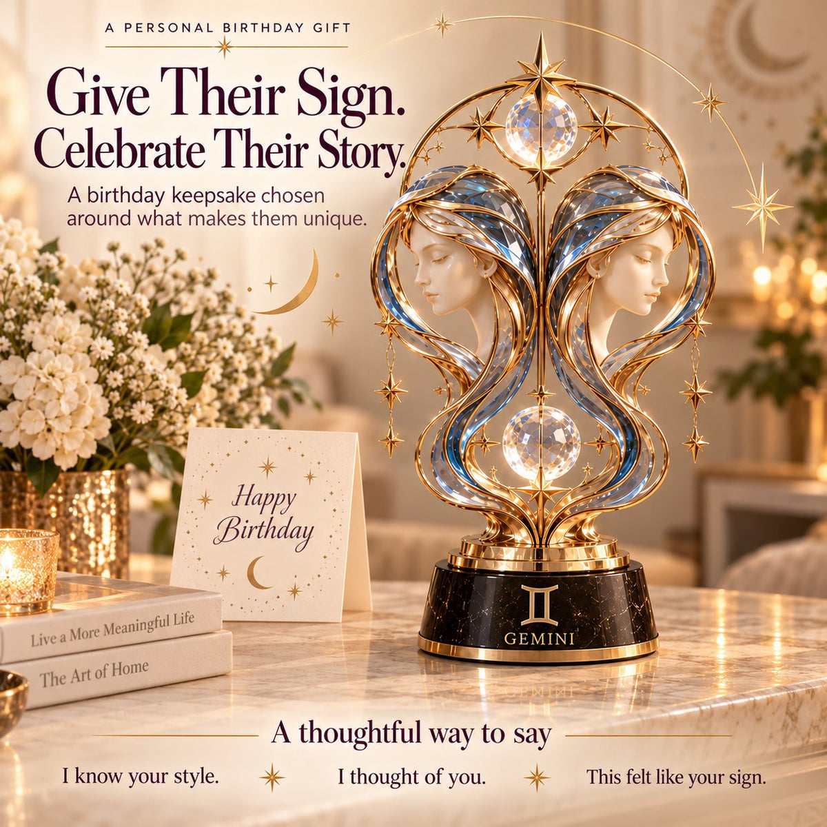 ⏳ Last Day 49% OFF – 🌙 Celestial Zodiac Sculpture | 12 Jewel-Like Zodiac Designs with Golden Details ✨