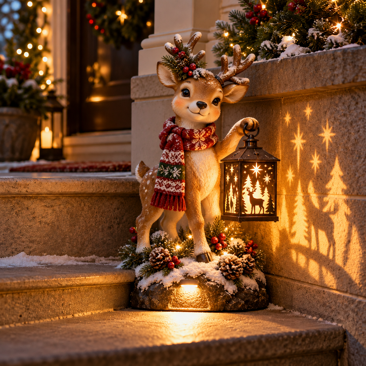 ✨ Solar Christmas Step Light with Holy Family Projection
