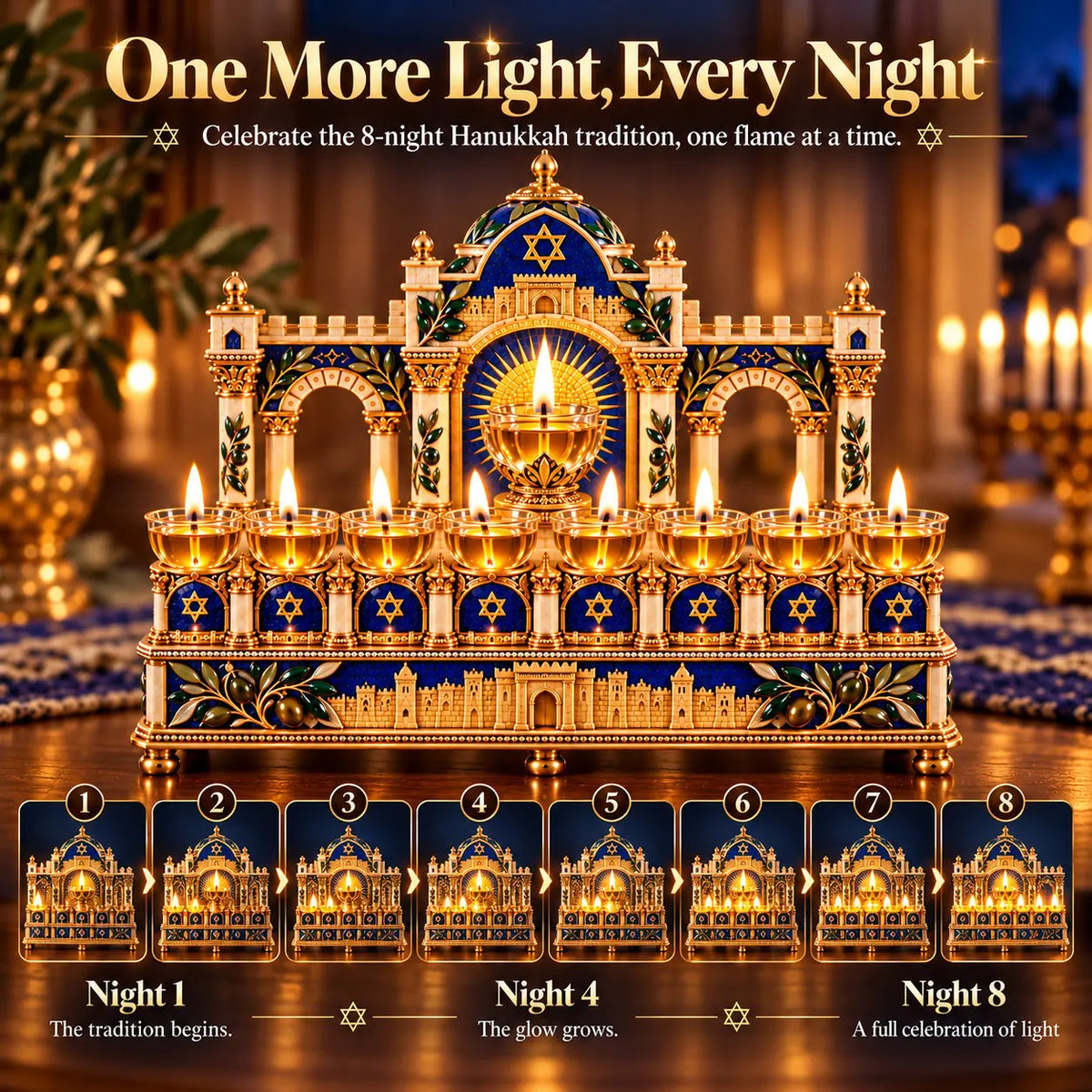 🕎 Temple-Inspired Hanukkah 8-Night Light Centerpiece