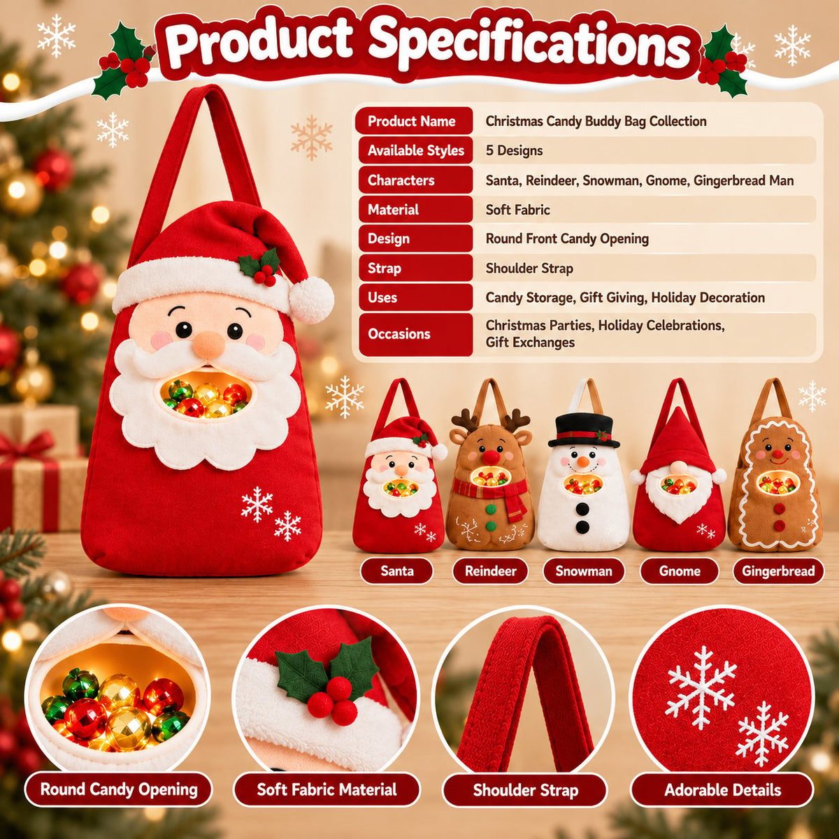 🍬 Christmas Candy Buddy Bag Collection – Festive Candy Holder & Christmas Gift Bag