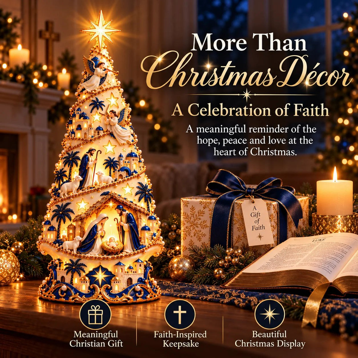 ✨✝️ Bethlehem Nativity Light-Up Christmas Tree – Jesus Shadow Projection Holiday Decor
