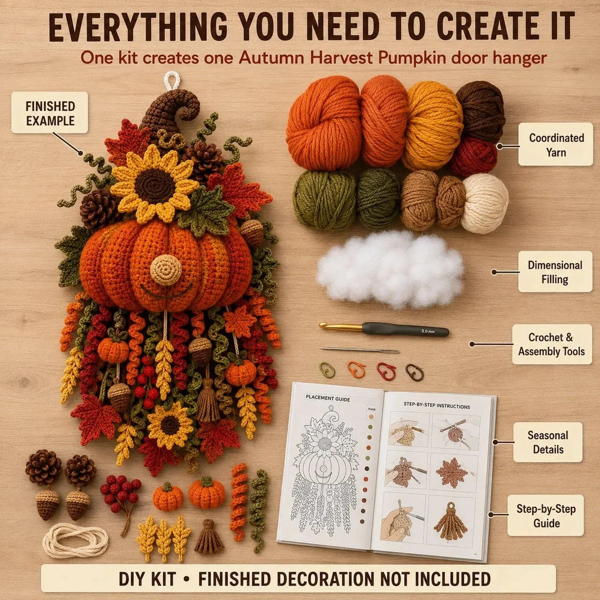 🎉🧶 DIY Dimensional Seasonal Crochet Door Hanger Kit Collection | Coordinated Yarn, Filling, Accessories & Step-by-Step Instructions Included 💕