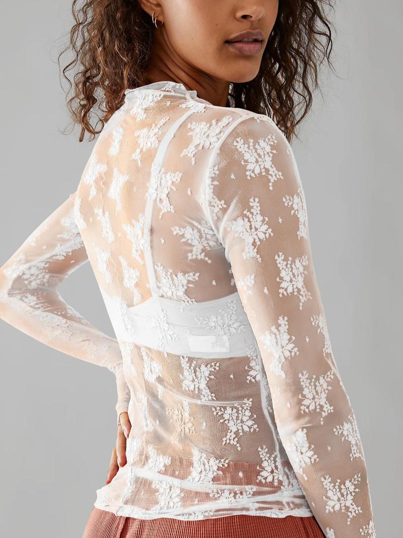 Women's Floral Lace Thumb Hole Sheer Tee - Buy 1 Get 1 Free!!!