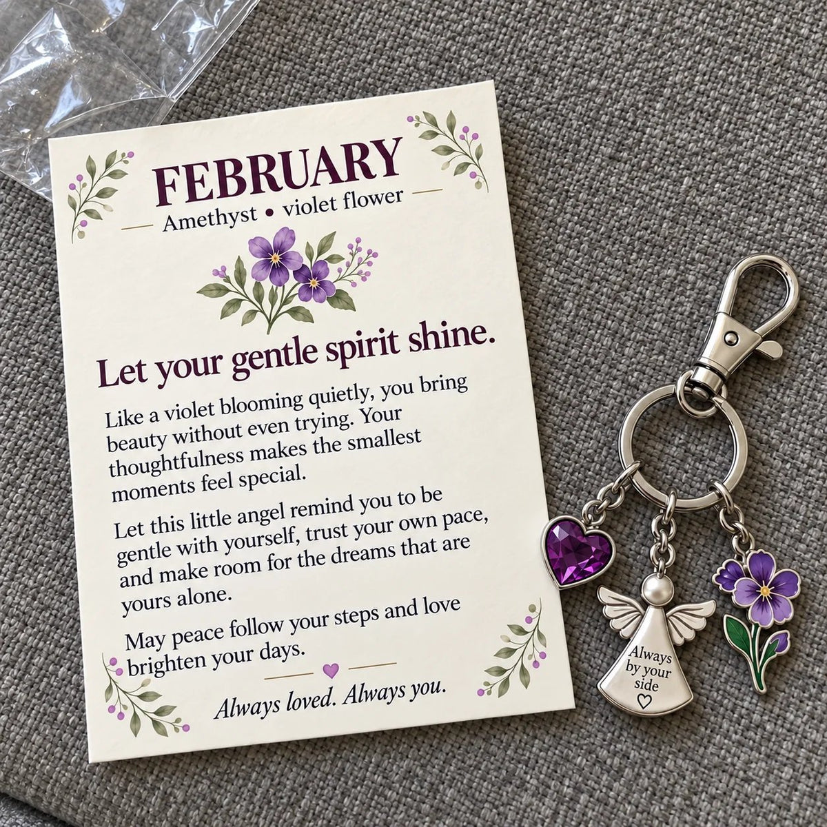 🔥LAST DAY 50% OFF - 👼 Always By Your Side: Birth Month Angel & Flower Keychain + Keepsake Card 🌸