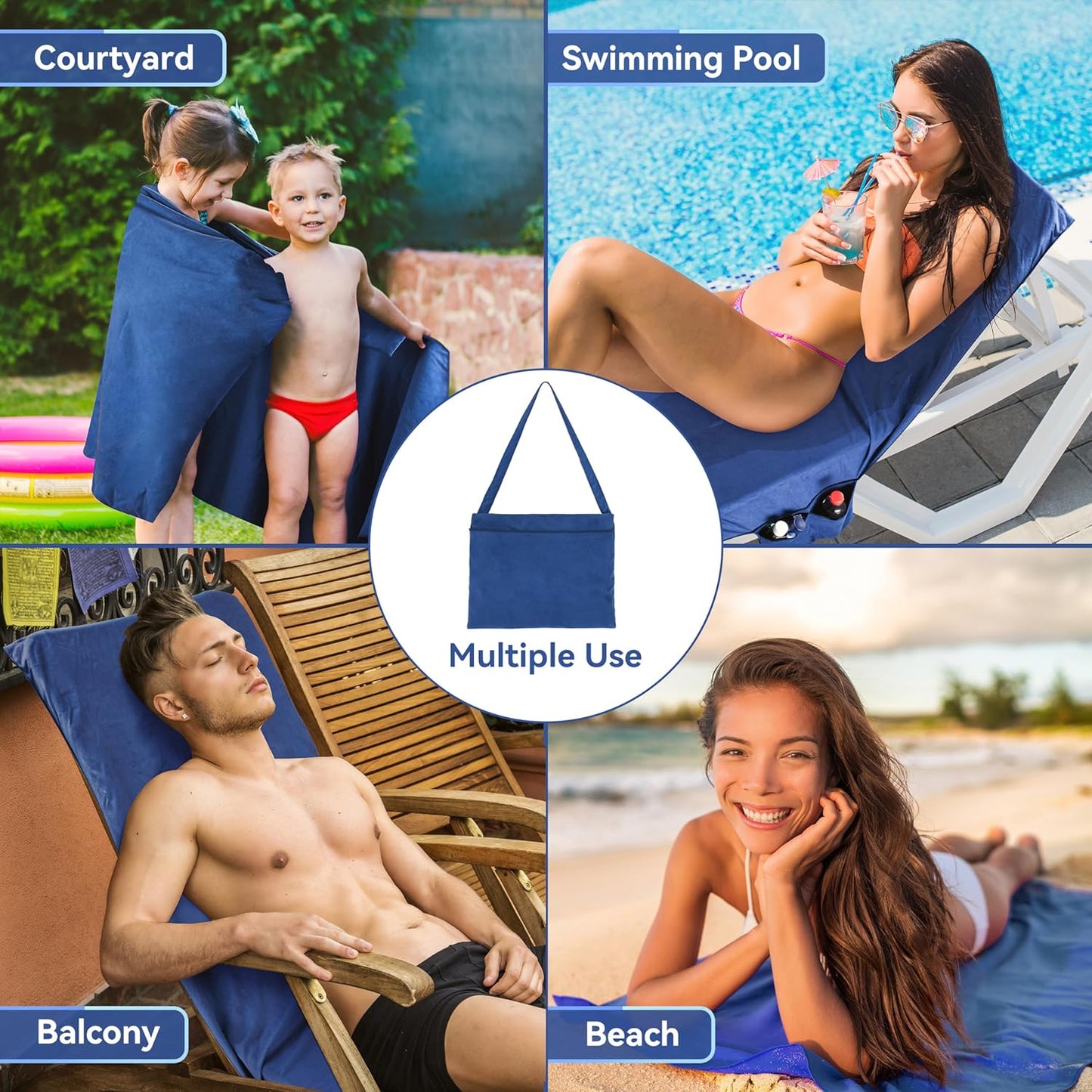 🎉Summer Hot Sale🎁Sun Lounger Towel in Bag with Pockets Storage