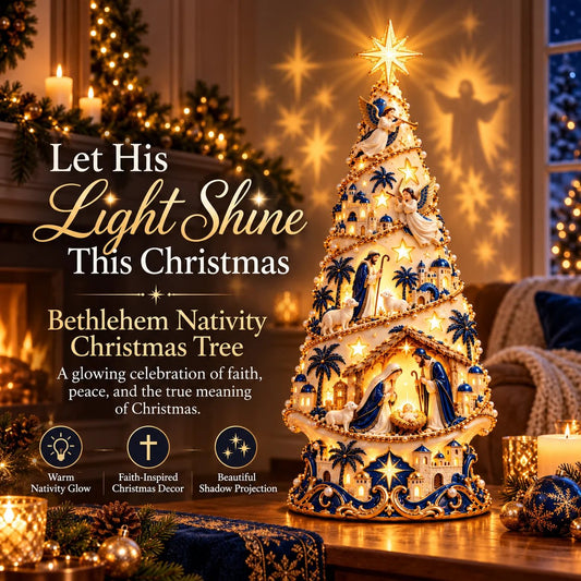 ✨✝️ Bethlehem Nativity Light-Up Christmas Tree – Jesus Shadow Projection Holiday Decor