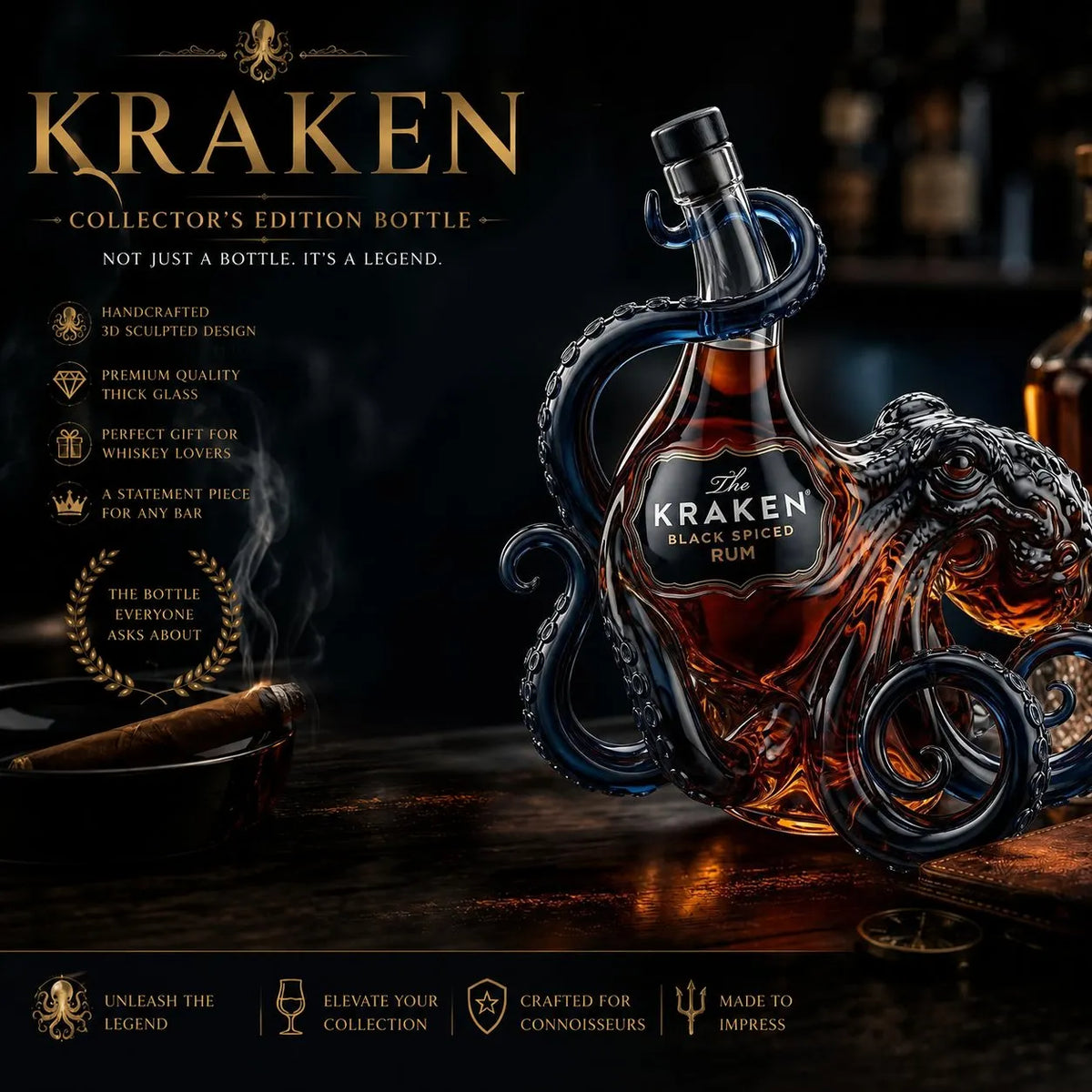 🎁 Father’s Day 49% OFF - The Kraken Rum Edition 3D Octopus Bottle 🐙🥃 (Buy 2 Free Shipping)