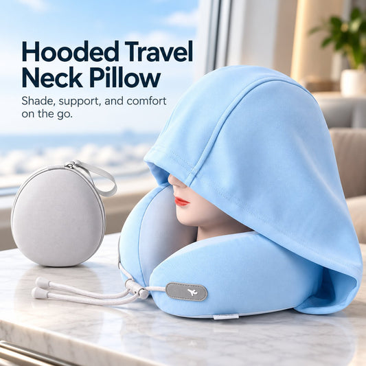 Hooded Travel Neck Pillow with Carrying Pouch