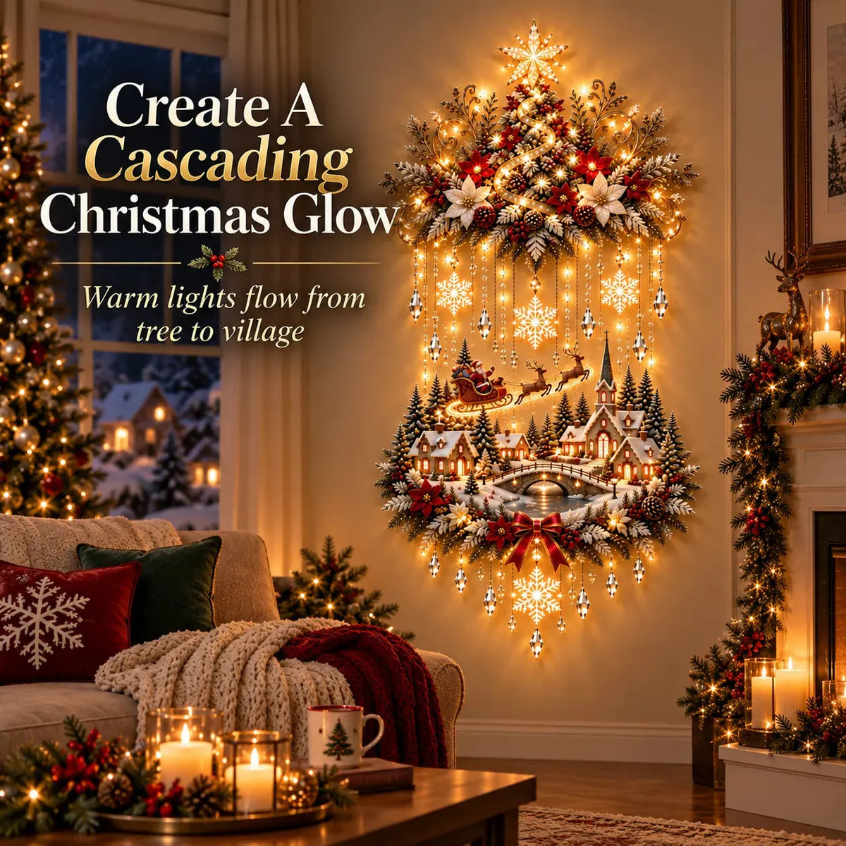 🎄✨ Illuminated Christmas Tree & Village Wall Hanging
