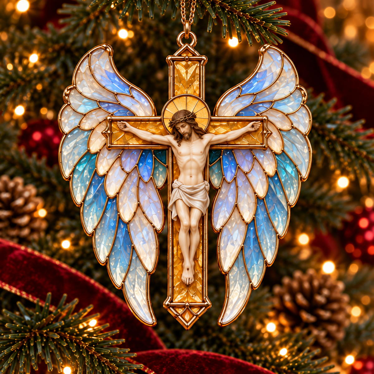 2026 Sacred Light — Vintage Stained Glass–Style Crucifix Christmas Ornaments | Set of 6