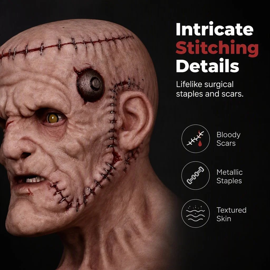 👹 Stitched Monster Full-Head Silicone Horror Mask | Costume Piece