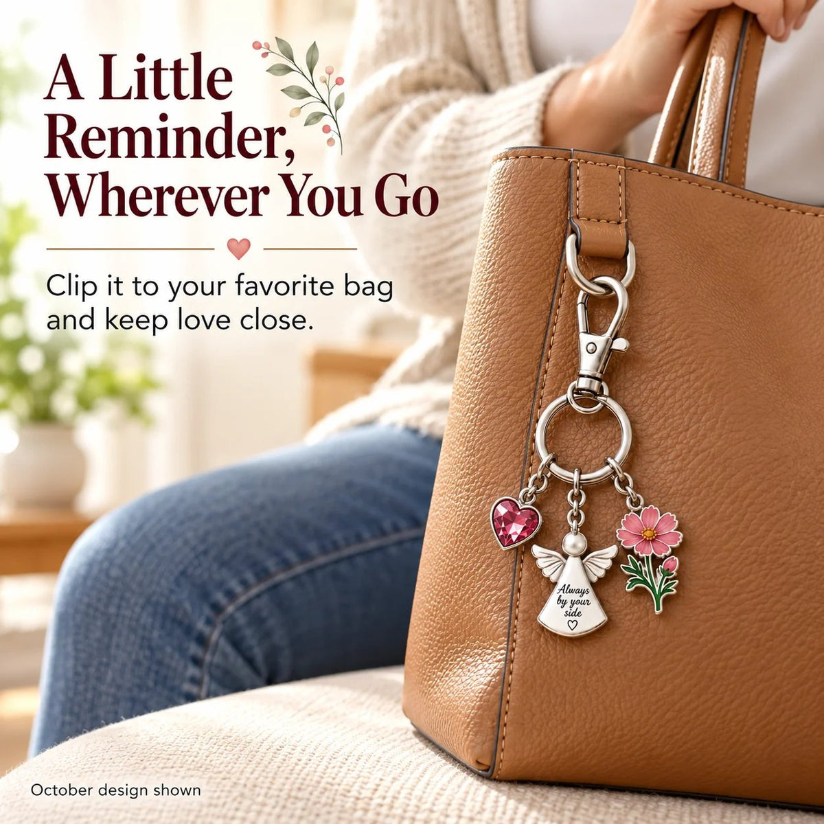 🔥LAST DAY 50% OFF - 👼 Always By Your Side: Birth Month Angel & Flower Keychain + Keepsake Card 🌸