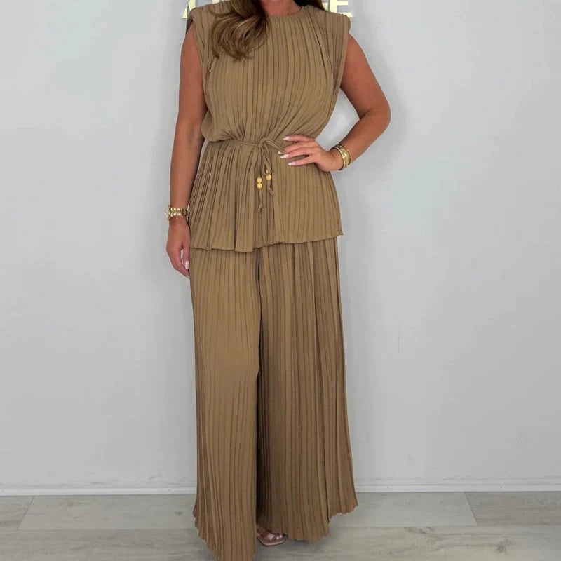 ⏰Women's Sleeveless Belted Top & Long Pants Set